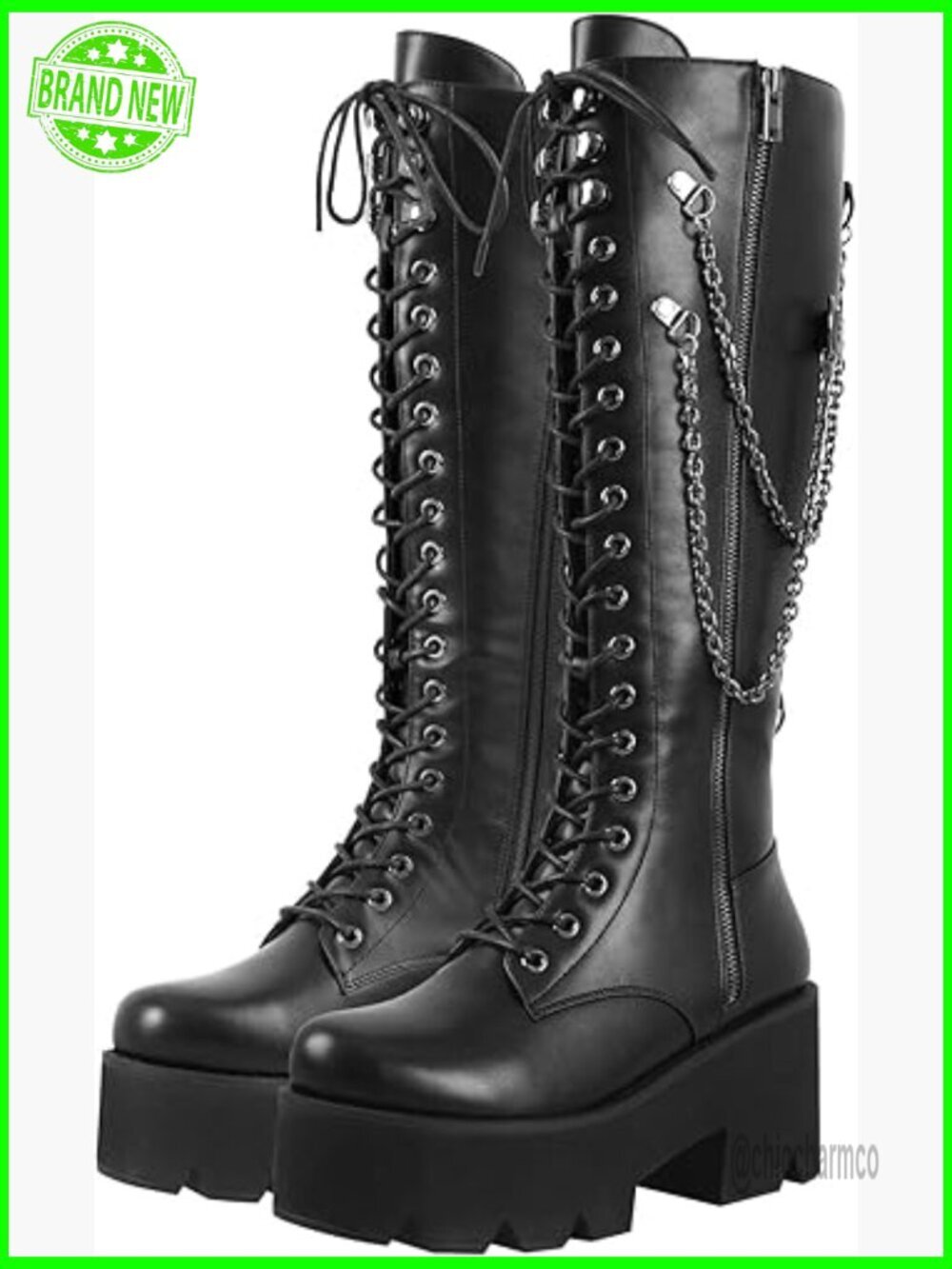 Platform Combat Boots Knee High Lace Up Zipper Gothic Punk Motorcycle